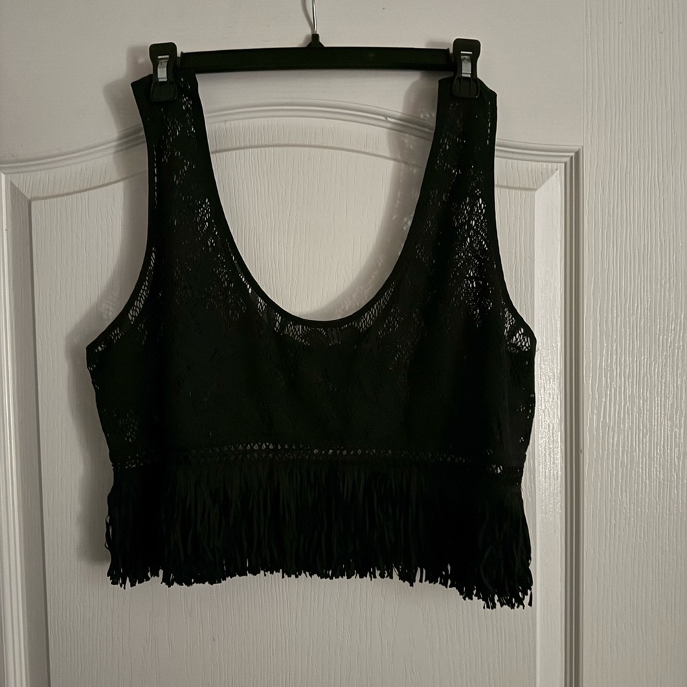 Black Fringe Sleeveless Top